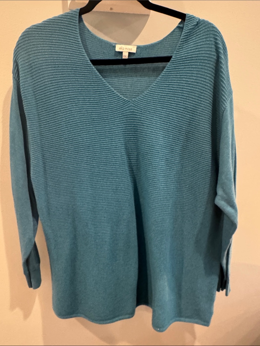 Ella Moss Teal Ribbed V-Neck Sweater